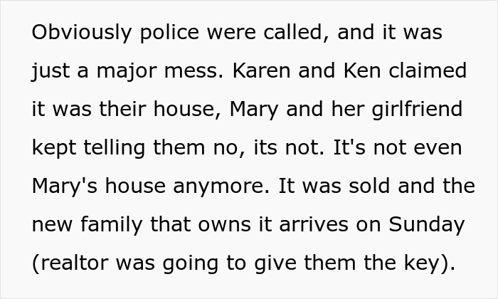 Text detailing police involvement as a woman battles her half-sis over a house, impacting her journey to be a great mom.
