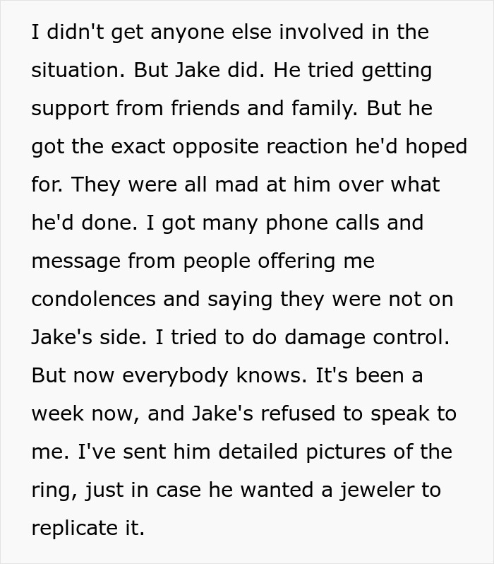 Jake, the son who stole a family heirloom for a proposal, faces backlash from friends and family. Jake, the son who stole a family heirloom for a proposal, faces backlash from friends and family.