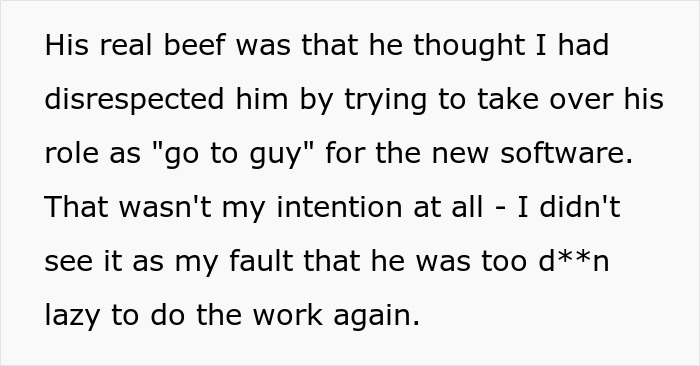 Workplace bully upset a colleague disrespected him, trying to take over his role, stealing credit. Workplace bully upset a colleague disrespected him, trying to take over his role, stealing credit.