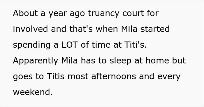 A section of the story: Woman makes friend of 20 years suffer, describing the daughter spending time at an aunt's house. A section of the story: Woman makes friend of 20 years suffer, describing the daughter spending time at an aunt's house.