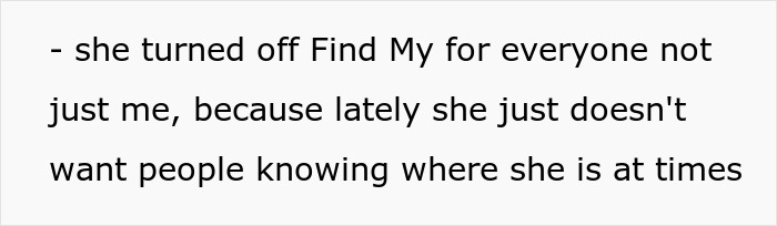 A screenshot explaining a wife turned off Find My during her secret conversations with another guy. A screenshot explaining a wife turned off Find My during her secret conversations with another guy.