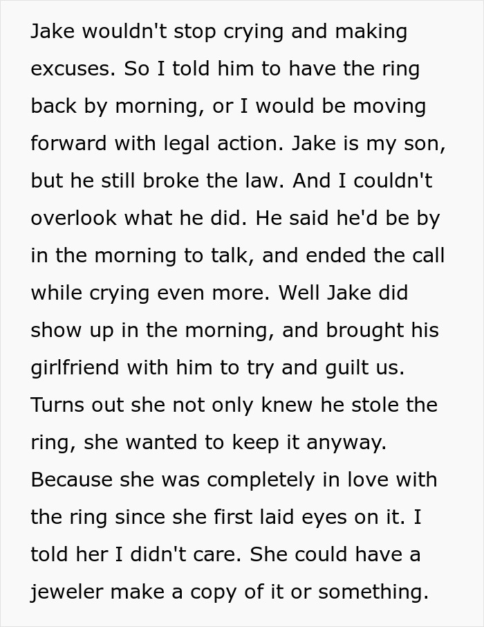 Son and girlfriend try to guilt father over the stolen family heirloom; father demands its return. Son and girlfriend try to guilt father over the stolen family heirloom; father demands its return.