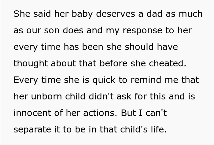 A screenshot of text about a wife who cheats on husband and makes ludicrous demands, discussing their children. A screenshot of text about a wife who cheats on husband and makes ludicrous demands, discussing their children.