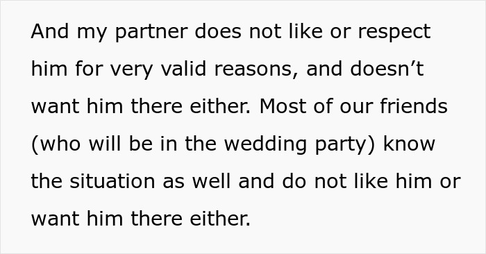 A woman's partner and friends dislike her toxic BIL and don't want him at the wedding party. A woman's partner and friends dislike her toxic BIL and don't want him at the wedding party.