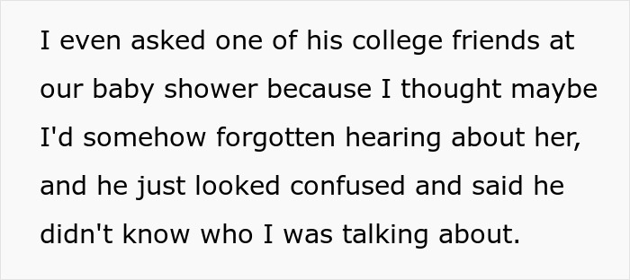 A wife asked her husband's college friend about Claire at their baby shower, but the friend seemed confused. A wife asked her husband's college friend about Claire at their baby shower, but the friend seemed confused.