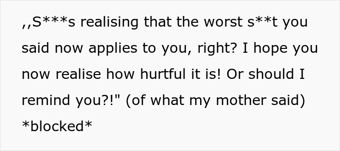 Screenshot of text about a mom's insults regarding vitiligo, now she has developed it herself.