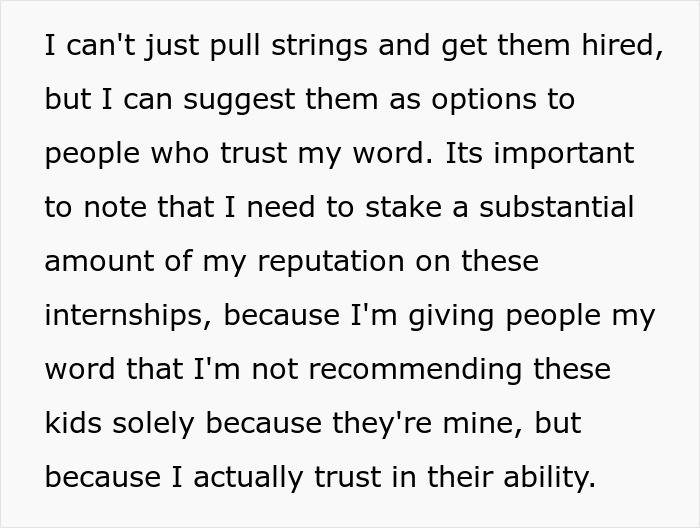 Article discussing a dad getting blamed for his kids internships when one thrives and the other does not. Article discussing a dad getting blamed for his kids internships when one thrives and the other does not.