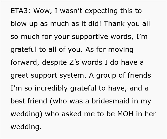 A screenshot with text about a woman losing best friends after a bachelorette date dispute. A screenshot with text about a woman losing best friends after a bachelorette date dispute.