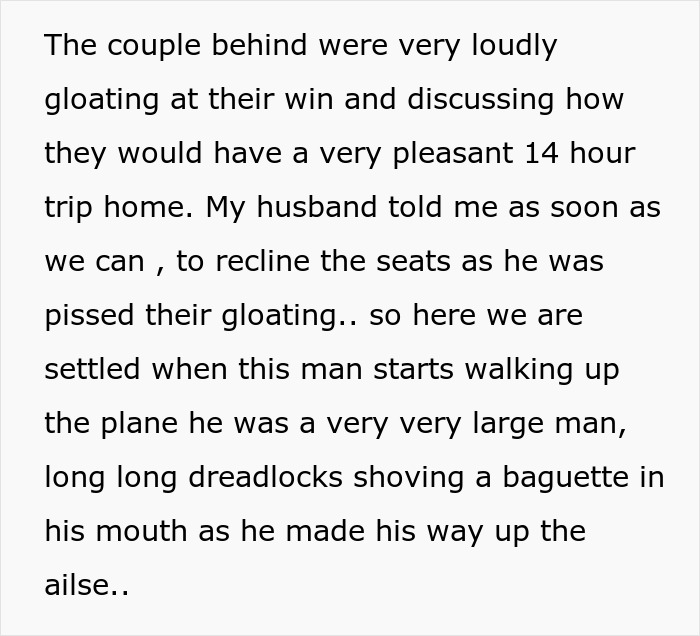 Very large man on a plane walking up the aisle, making his way to the elderly passengers' stolen seats. Very large man on a plane walking up the aisle, making his way to the elderly passengers' stolen seats.