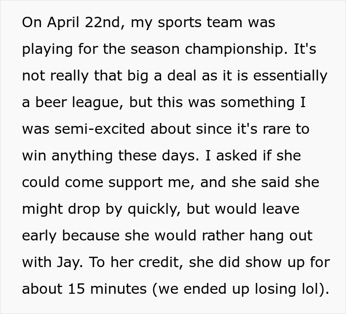 A screenshot of text about the wife prioritizing another guy over her husband's championship, linked to secret conversations. A screenshot of text about the wife prioritizing another guy over her husband's championship, linked to secret conversations.