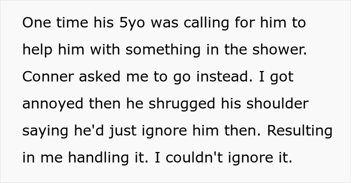 A screenshot of text describing a grieving guy treating a WFH job like a babysitting service by ignoring his child. A screenshot of text describing a grieving guy treating a WFH job like a babysitting service by ignoring his child.