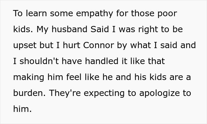 A screenshot of a text about the husband's reaction and the expectation for the SIL to apologize to the grieving guy. A screenshot of a text about the husband's reaction and the expectation for the SIL to apologize to the grieving guy.