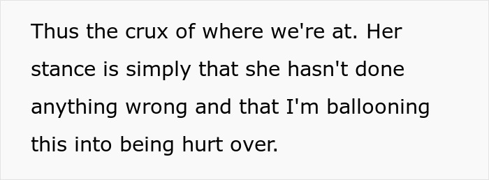 A screenshot of text about a wife's secret conversations, where she claims no wrongdoing and that her husband is overreacting. A screenshot of text about a wife's secret conversations, where she claims no wrongdoing and that her husband is overreacting.