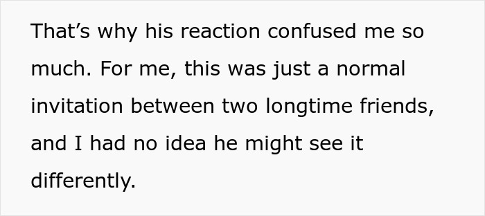 Text explaining a friend's confusing reaction after supporting a woman through divorce, as he's not her husband. Text explaining a friend's confusing reaction after supporting a woman through divorce, as he's not her husband.