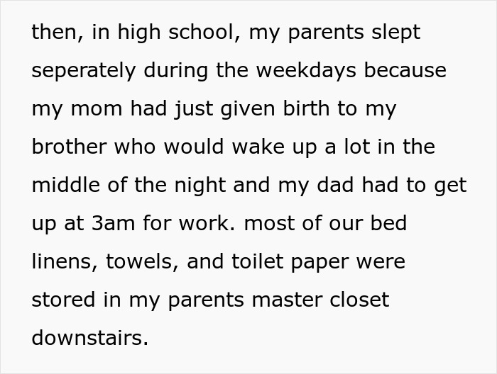 A text describing parents sleeping separately, impacting a father-daughter bond. A text describing parents sleeping separately, impacting a father-daughter bond.