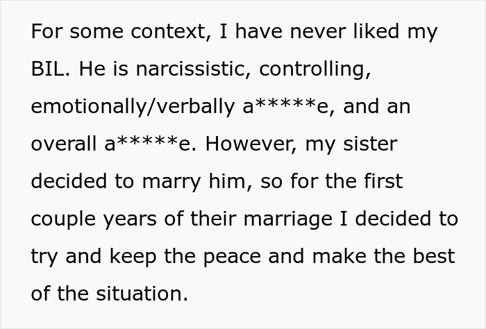 Text explaining why the BIL is considered toxic, describing him as narcissistic and controlling, affecting the wedding plans. Text explaining why the BIL is considered toxic, describing him as narcissistic and controlling, affecting the wedding plans.
