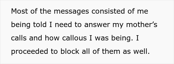 Screenshot of text about being told to answer calls and being called callous, related to toxic sis infertility. Screenshot of text about being told to answer calls and being called callous, related to toxic sis infertility.