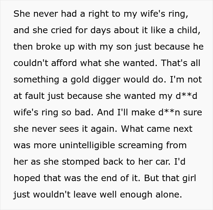 Text about a son who steals a family heirloom to propose, leading to accusations against his dad for ruining his life. Text about a son who steals a family heirloom to propose, leading to accusations against his dad for ruining his life.