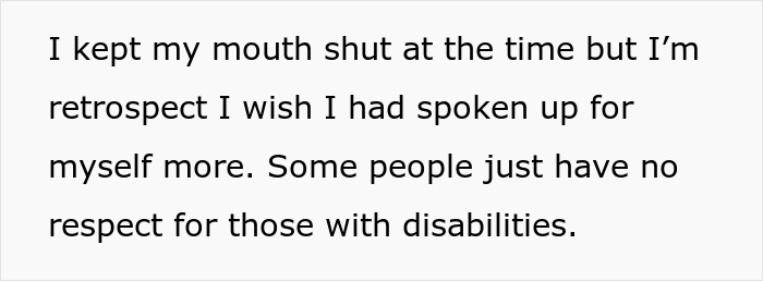 Text snippet: Reflecting on the incident, the medical worker regrets not speaking up about the mom's prosthetic ear mistake, emphasizing lack of respect for disabilities. Text snippet: Reflecting on the incident, the medical worker regrets not speaking up about the mom's prosthetic ear mistake, emphasizing lack of respect for disabilities.