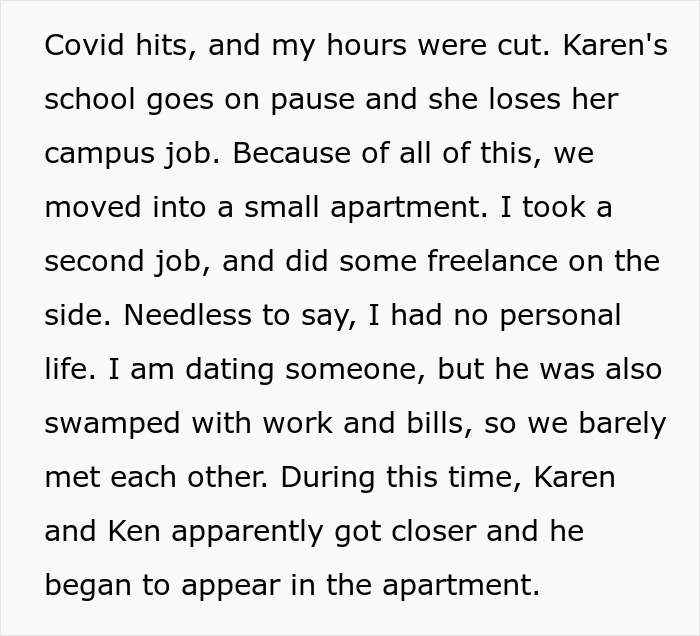 Text about a woman's infertility and half-sis, discussing financial struggles and relationship challenges.