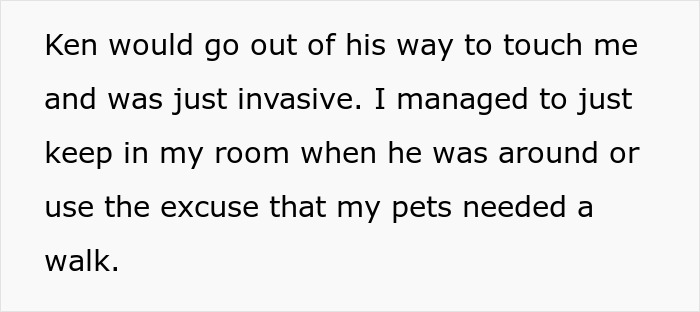 Text describing invasive behavior from a man, relating to a woman's infertility and her half-sis's actions.