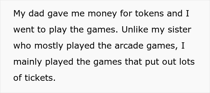 Text explaining a brother played games for tickets, a contrast to his spoiled sister playing arcade games. Brother's nightmare. Text explaining a brother played games for tickets, a contrast to his spoiled sister playing arcade games. Brother's nightmare.