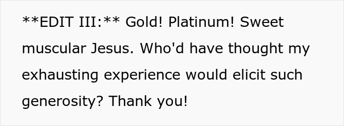 Shopper accused of having a weapon to threaten Karen: Edit III expressing surprise and gratitude for Gold and Platinum awards.
