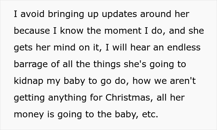 Text describing a future grandma's overbearing baby plans for baby's first Christmas without asking parents. Text describing a future grandma's overbearing baby plans for baby's first Christmas without asking parents.
