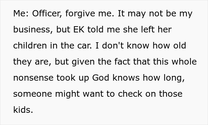 Text snippet: an officer being informed about children left in a car, related to a shopper accused of having a weapon.