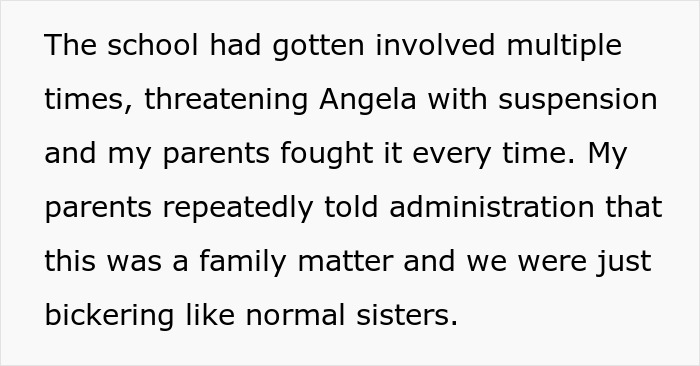 Text explaining a woman's happiness that her toxic sis is infertile, highlighting parental denial of the sister's damage. Text explaining a woman's happiness that her toxic sis is infertile, highlighting parental denial of the sister's damage.