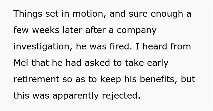 Workplace bully fired after secret recording reveals he stole credit for colleague's work and had early retirement rejected. Workplace bully fired after secret recording reveals he stole credit for colleague's work and had early retirement rejected.