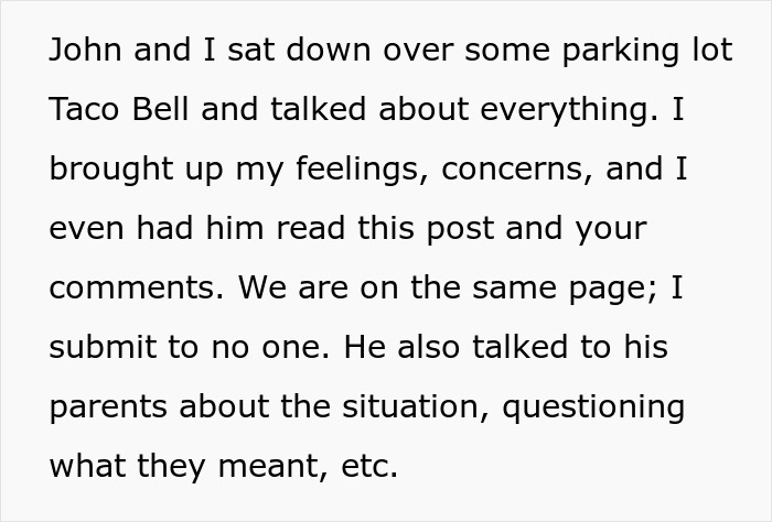 An update on the marriage advice discussion, showing the couple on the same page about submission. An update on the marriage advice discussion, showing the couple on the same page about submission.