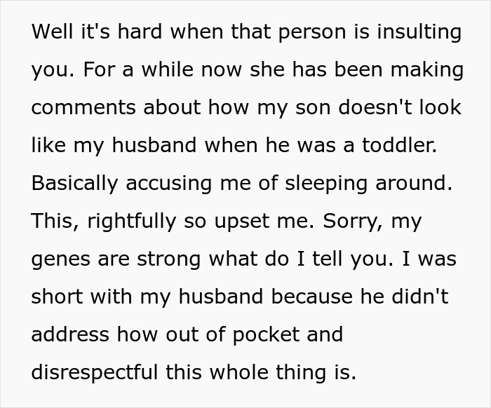Screenshot of text describing insults about a son's appearance, illustrating MIL driving woman to leave her son. Screenshot of text describing insults about a son's appearance, illustrating MIL driving woman to leave her son.