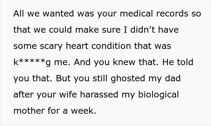 Adopted Woman Seeks Medical History From Biological Father, But His Furious Wife Blocks Her Attempts Adopted Woman Seeks Medical History From Biological Father, But His Furious Wife Blocks Her Attempts