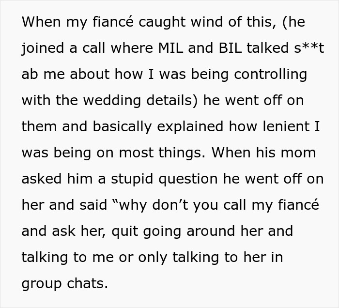 Wedding dispute tears family apart as fiancé defends bride from MIL and BIL talking badly about small requests. Wedding dispute tears family apart as fiancé defends bride from MIL and BIL talking badly about small requests.