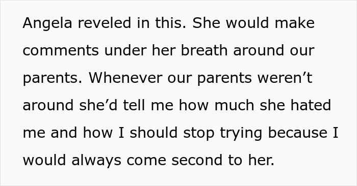 Text explaining a woman's happiness that her toxic sis is infertile, describing the sister's damaging behavior. Text explaining a woman's happiness that her toxic sis is infertile, describing the sister's damaging behavior.