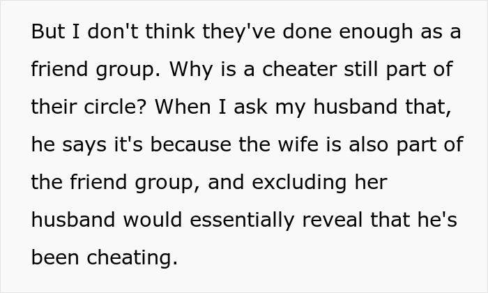 Text questioning why a cheater is still part of a friend group, linking to the SEO keywords affair, cheaters, and group vacation. Text questioning why a cheater is still part of a friend group, linking to the SEO keywords affair, cheaters, and group vacation.