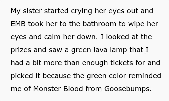 Text showing the spoiled sister crying, and the enabling mom consoling her while the brother picks a lava lamp. Brother's nightmare. Text showing the spoiled sister crying, and the enabling mom consoling her while the brother picks a lava lamp. Brother's nightmare.