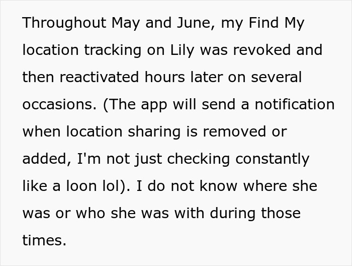 Man finds wife's secret conversations after her location tracking was repeatedly revoked, causing suspicion about needed support. Man finds wife's secret conversations after her location tracking was repeatedly revoked, causing suspicion about needed support.