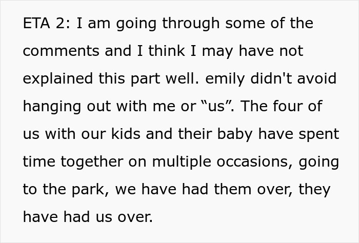 A screenshot showing text about miscommunication, explaining how the group spent time together with kids.