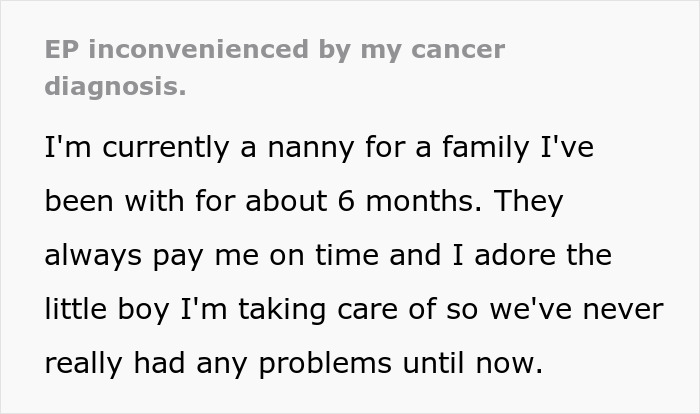 Entitled Mom Expects Nanny To Reschedule Her Life-Saving Surgery, Gets A Harsh Reality Check Entitled Mom Expects Nanny To Reschedule Her Life-Saving Surgery, Gets A Harsh Reality Check