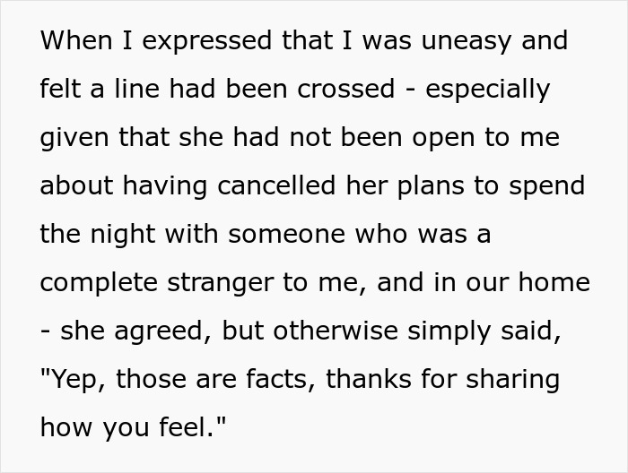 A screenshot of text revealing the wife's dismissive reaction to her husband's concerns about her secret conversations. A screenshot of text revealing the wife's dismissive reaction to her husband's concerns about her secret conversations.