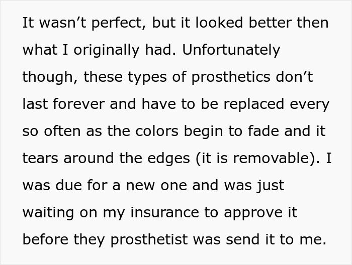 Screenshot of text explaining the maintenance and replacement of a prosthetic ear. Screenshot of text explaining the maintenance and replacement of a prosthetic ear.