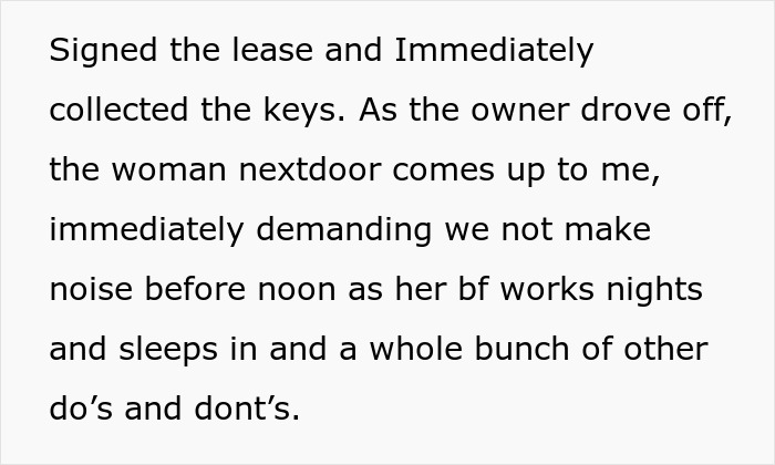 Text snippet: New parents getting house keys, immediately approached by a rude neighbor demanding silence, revealing antenna conflict. Text snippet: New parents getting house keys, immediately approached by a rude neighbor demanding silence, revealing antenna conflict.