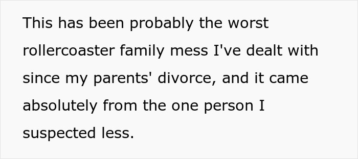 Black text on a white background describes a family mess, a rollercoaster family issue, about infertility and being a great mom.
