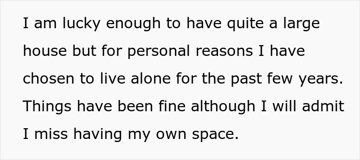 Screenshot of text about living alone and missing personal space after a partner moves in.