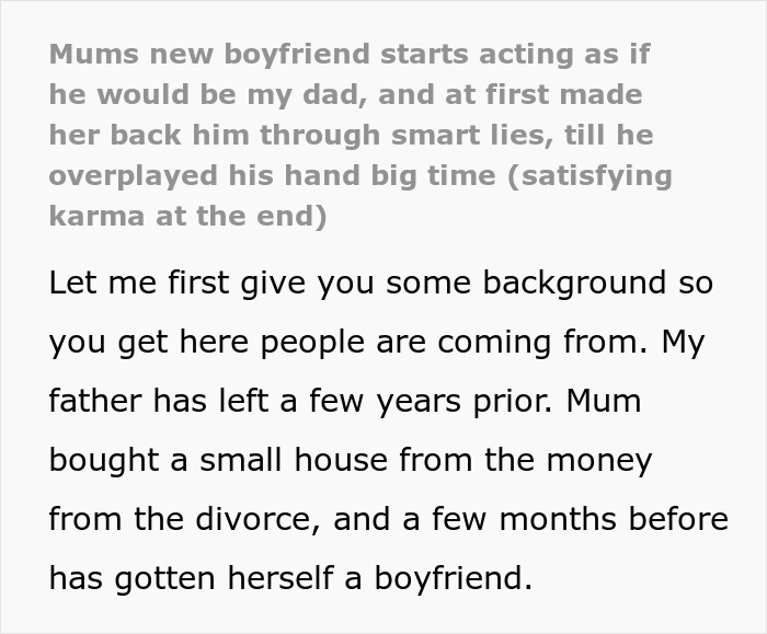 Screenshot of text about a mom's new bf trying to rule her son, and how he uses smart lies. Screenshot of text about a mom's new bf trying to rule her son, and how he uses smart lies.