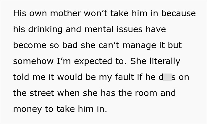 Entitled MIL Refuses To Take In Her Drunk Son, Blames His Ex-Wife For Finally Quitting The Role Entitled MIL Refuses To Take In Her Drunk Son, Blames His Ex-Wife For Finally Quitting The Role