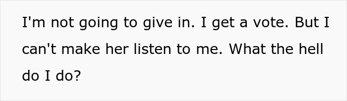 A screenshot showing text from an online forum post about a mom wanting control over her kid's education.