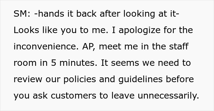 Store manager apologizing to the shopper after checking the LTC and addressing the employee who accused them of a weapon.